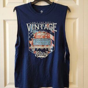 Men's Patriotic Vintage Truck Muscle Shirt M 38-40 Blue